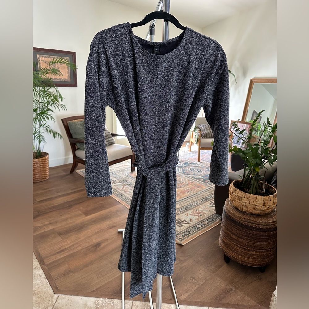 Ann Taylor Factory Black and Charcoal Gray Belted Dress Size M - Picture 3 of 10